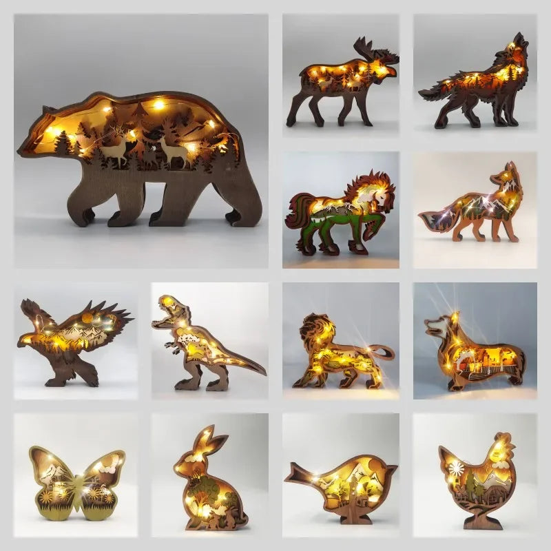 Wooden Animal LED Night Light Battery Table Lamp Kids Bedroom Decor Gift