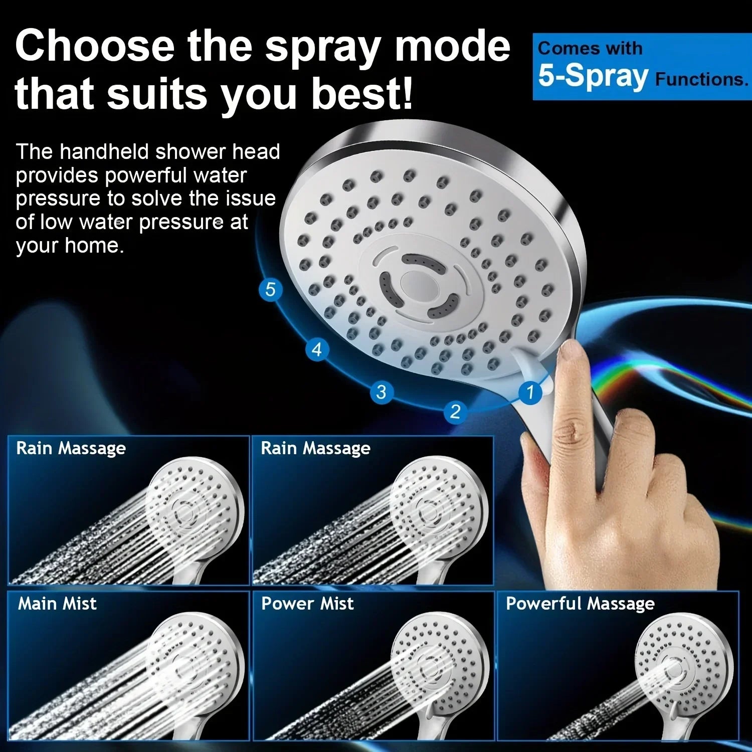 Chrome Stainless Steel Pressurized Shower Set Concealed Toilet Top Spray Arm