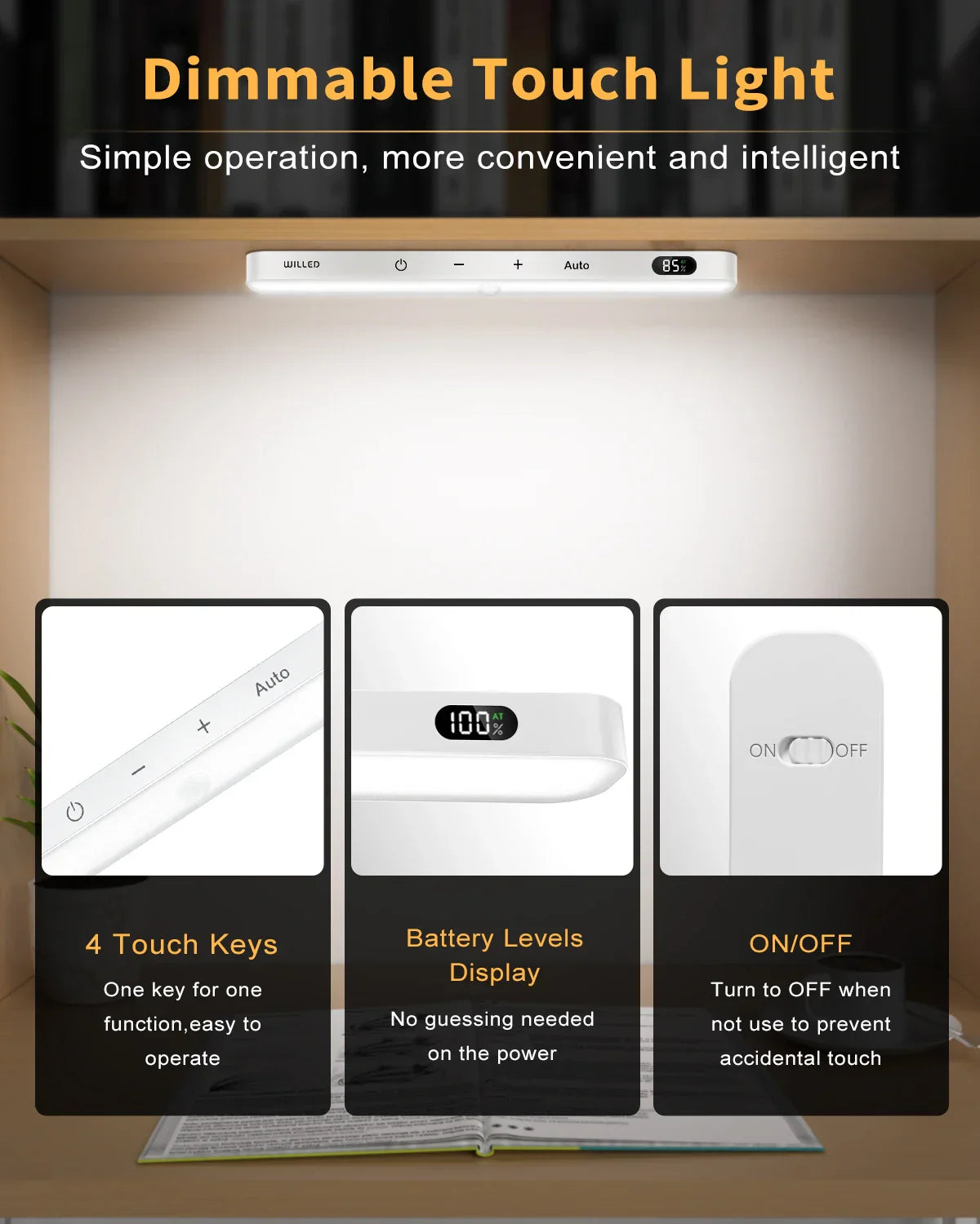 Motion Sensor LED Cabinet Light 60LED Rechargeable Wireless Under Cabinet Lamp