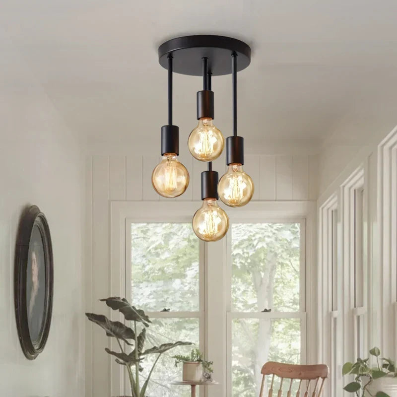 Black Modern 4 Light E27 Ceiling Fixture Bedroom Kitchen Hallway Chandelier