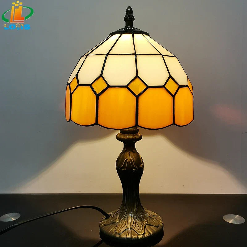 8" Nordic Plaid Table Lamp Modern Bedside Desk Light Green Purple Yellow Girls