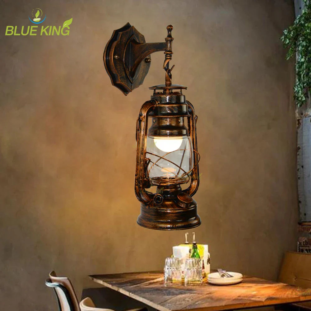 Vintage Iron Glass Wall Lamp Industrial Sconce for Bedroom Living Room Hallway