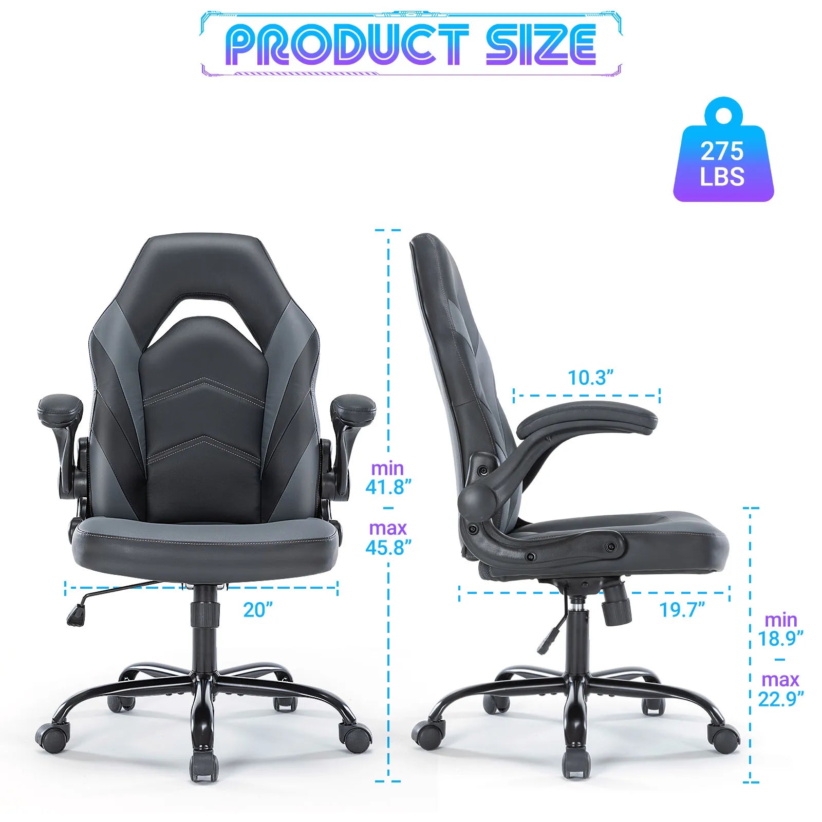 Ergonomic PU Leather Gaming Chair Adjustable Office Desk Chair Flip-Up Armrests