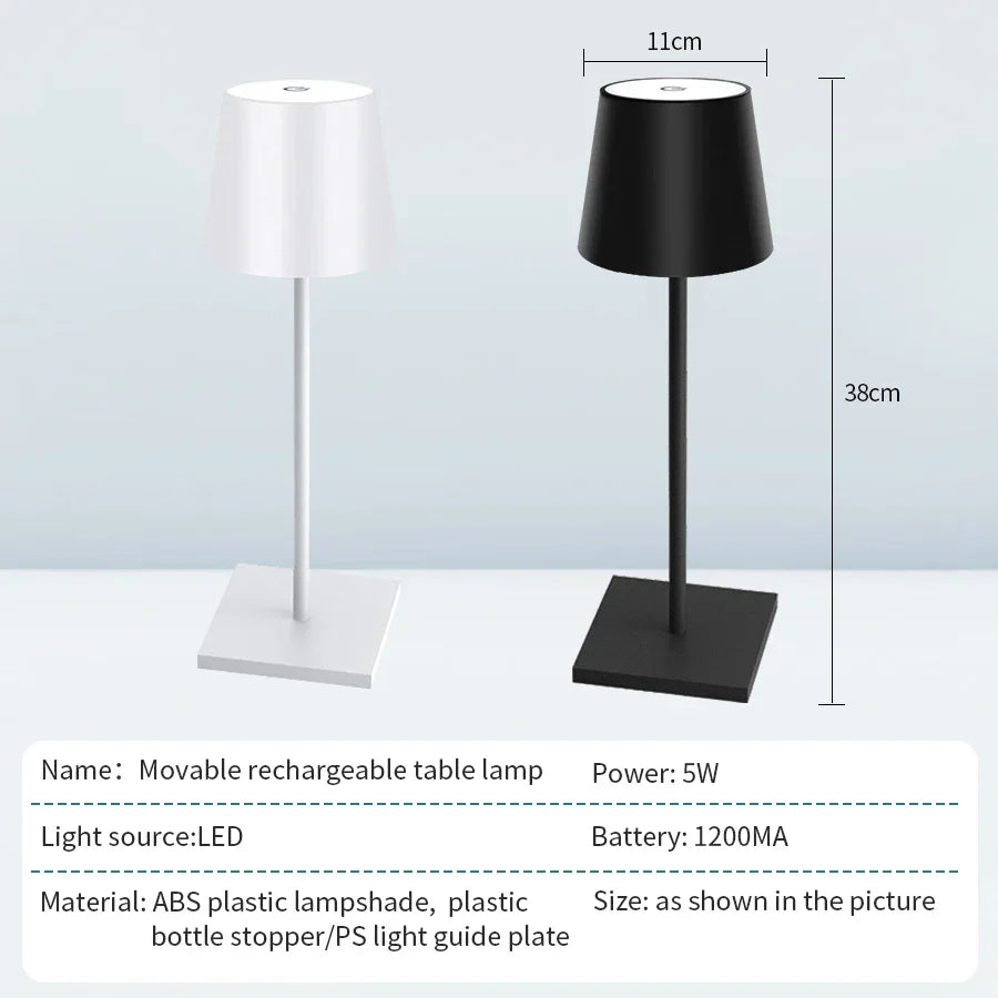 LED Table Lamp 3-Level Dimmable Wireless Touch Desk Lamp USB Rechargeable Night Light