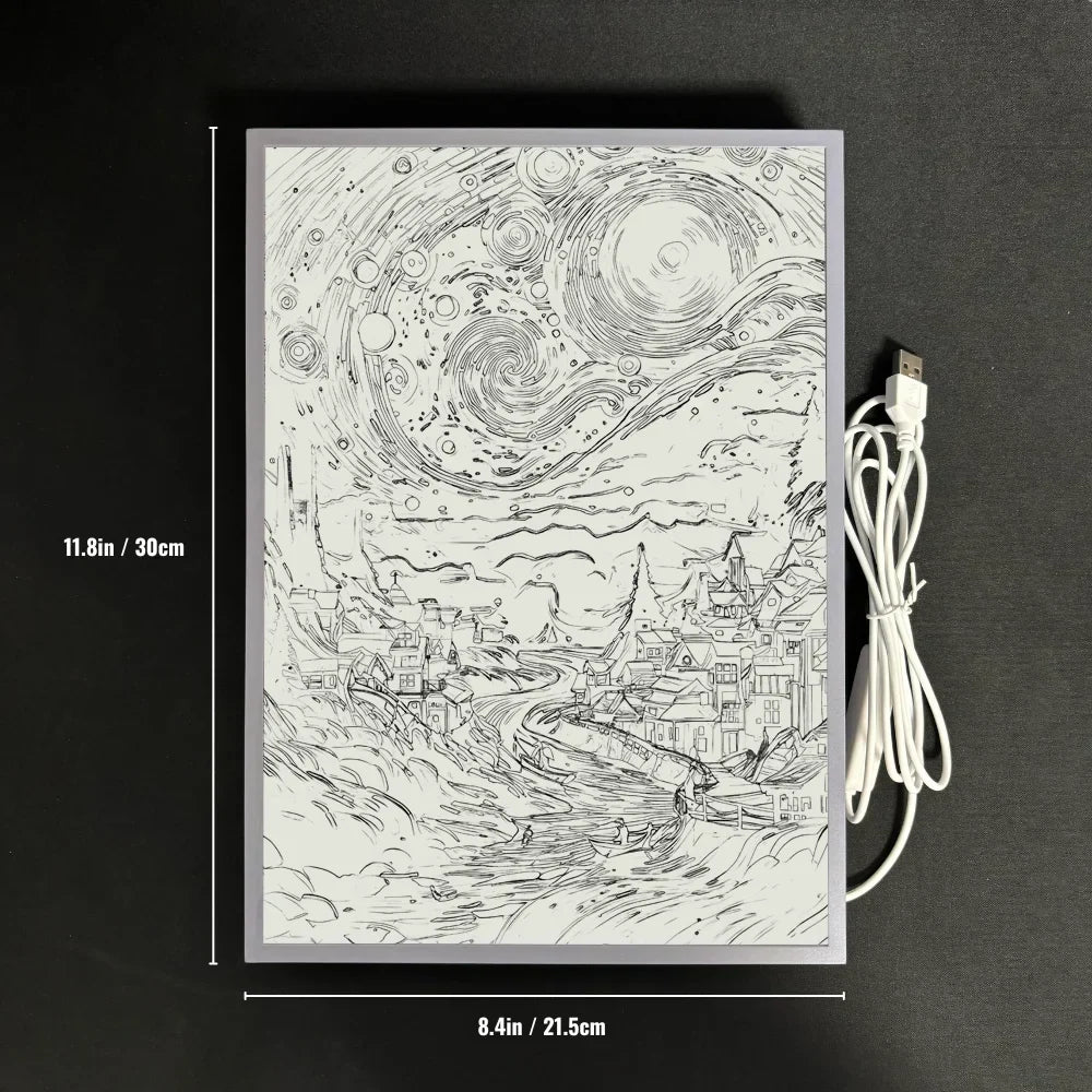 Starry Night LED Art Lamp 3D Night Light Van Gogh Style Aesthetic Room Decor