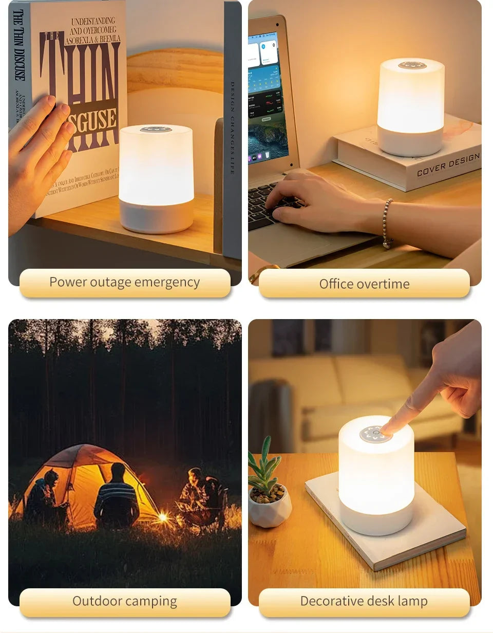 Dimmable LED Bedside Lamp – Touch Control Rechargeable Night Light for Bedroom Use