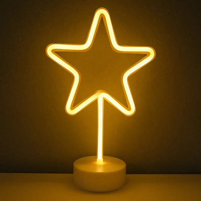 Neon Night Light USB Battery Table Lamp Flamingo Cactus Room Decor for Bedroom
