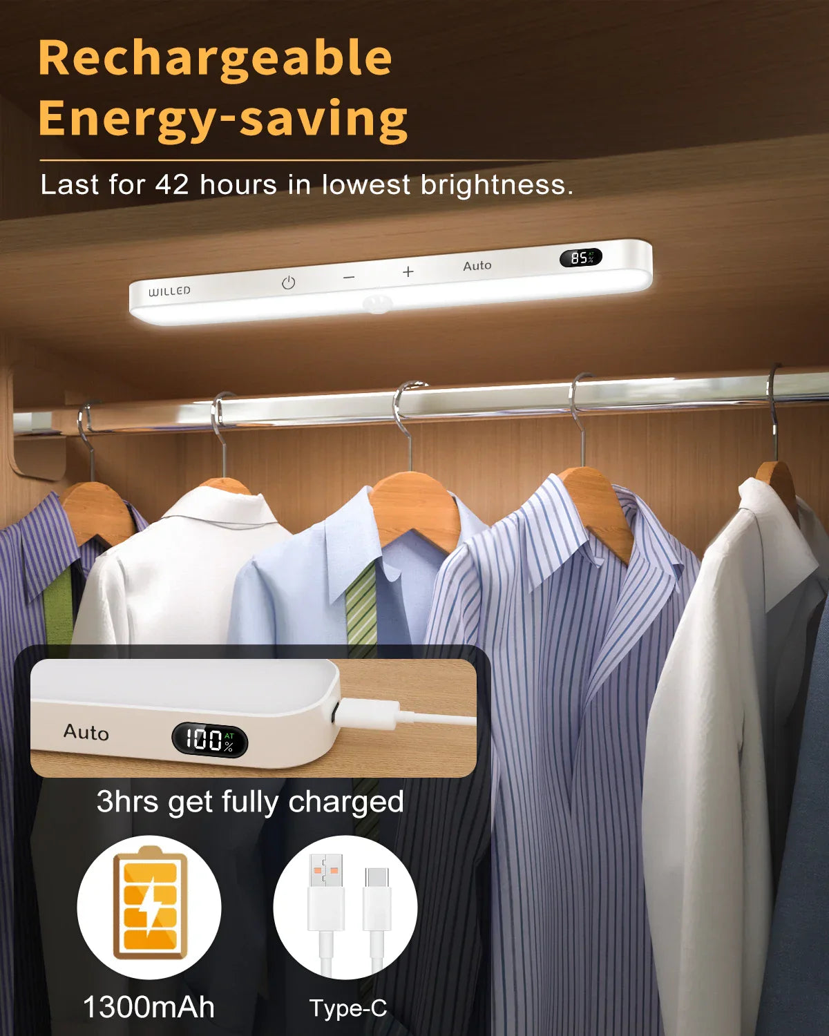 Motion Sensor LED Cabinet Light 60LED Rechargeable Wireless Under Cabinet Lamp