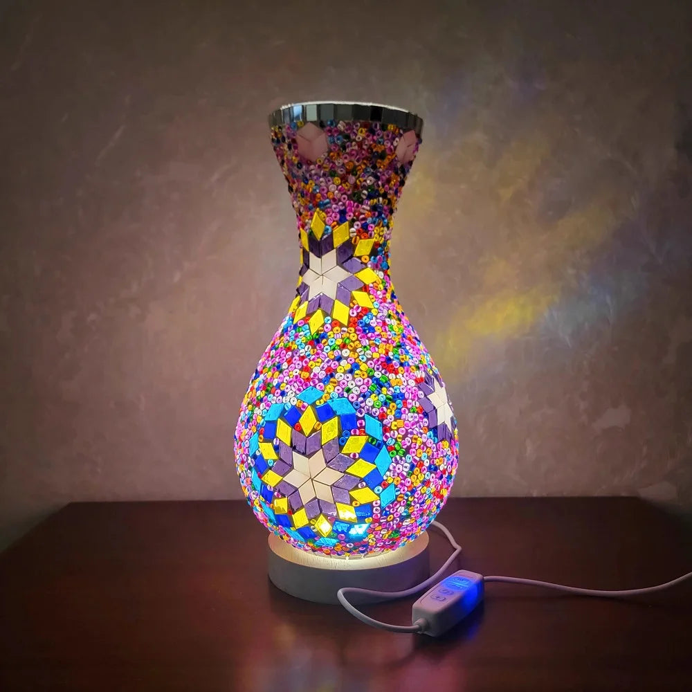 Turkish Mosaic Table Lamp Hand Inlaid Glass Mediterranean Bedroom Living Room Decor