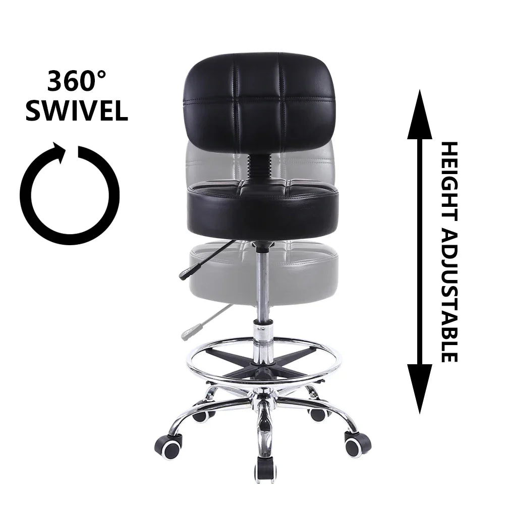 Swivel Rolling Stool PU Leather Height Adjustable Drafting Task Chair with Back
