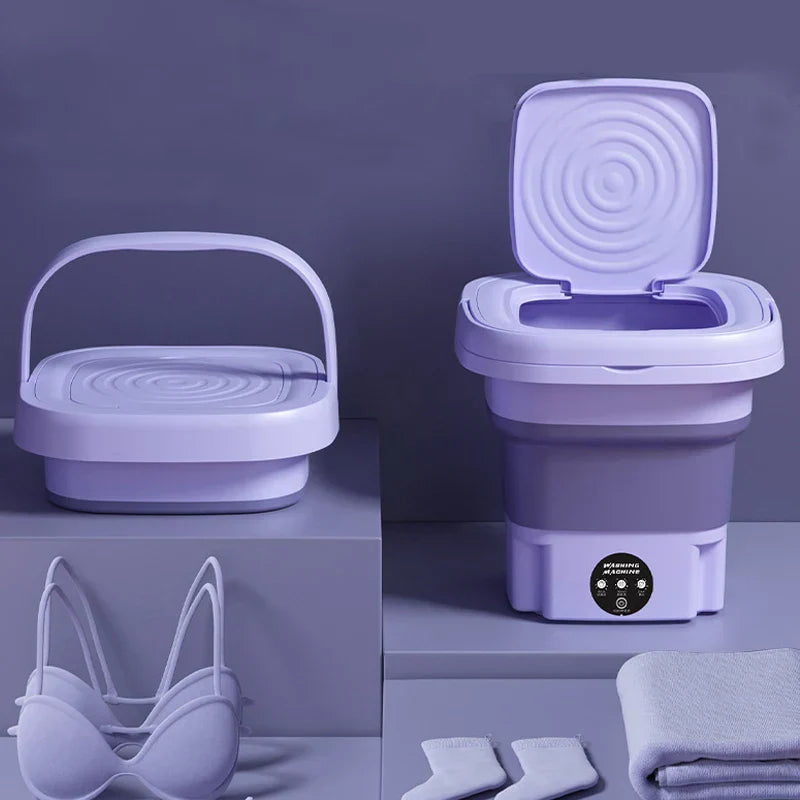 8L Portable Foldable Mini Washing Machine with Spin Dryer for Socks Underwear