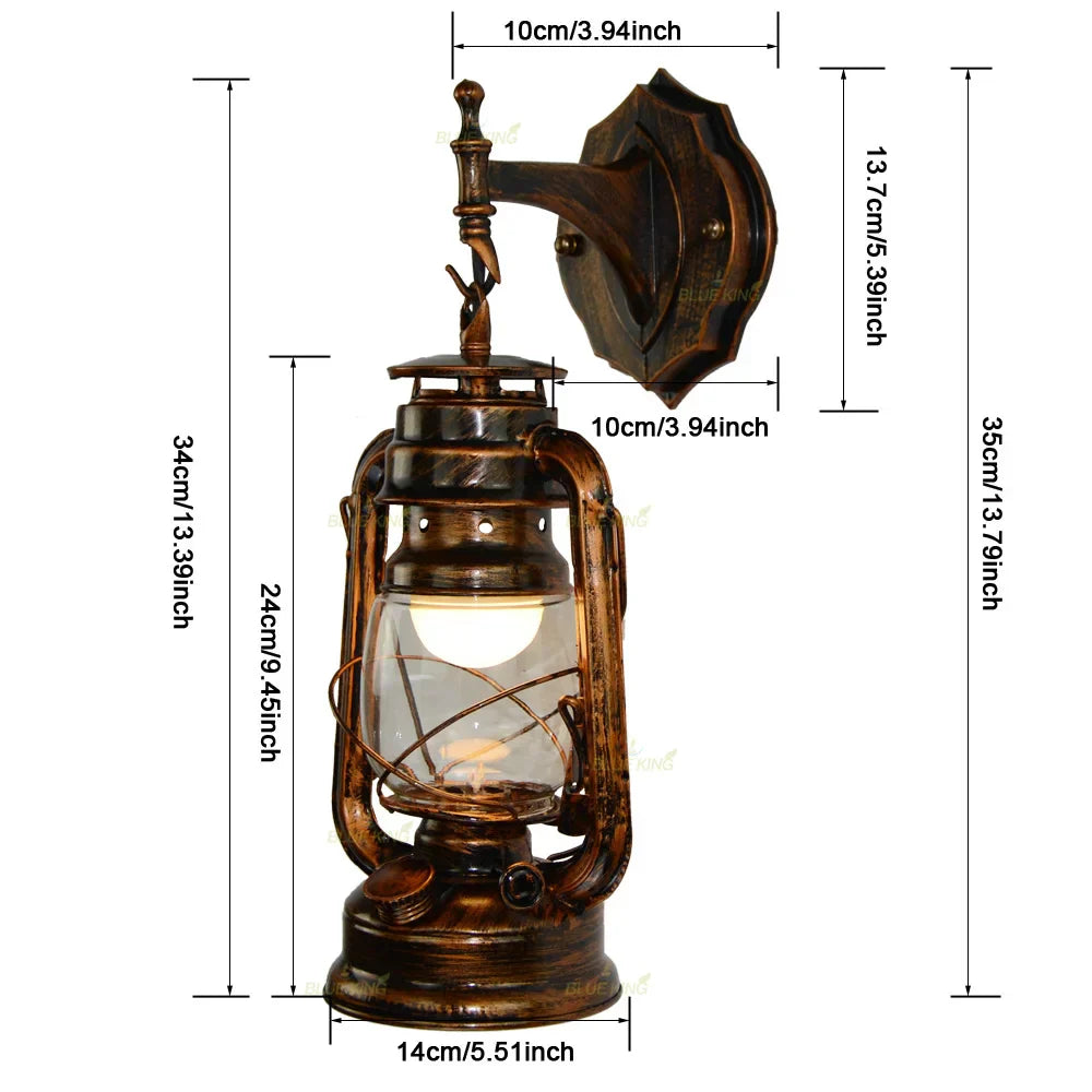 Vintage Iron Glass Wall Lamp Industrial Sconce for Bedroom Living Room Hallway