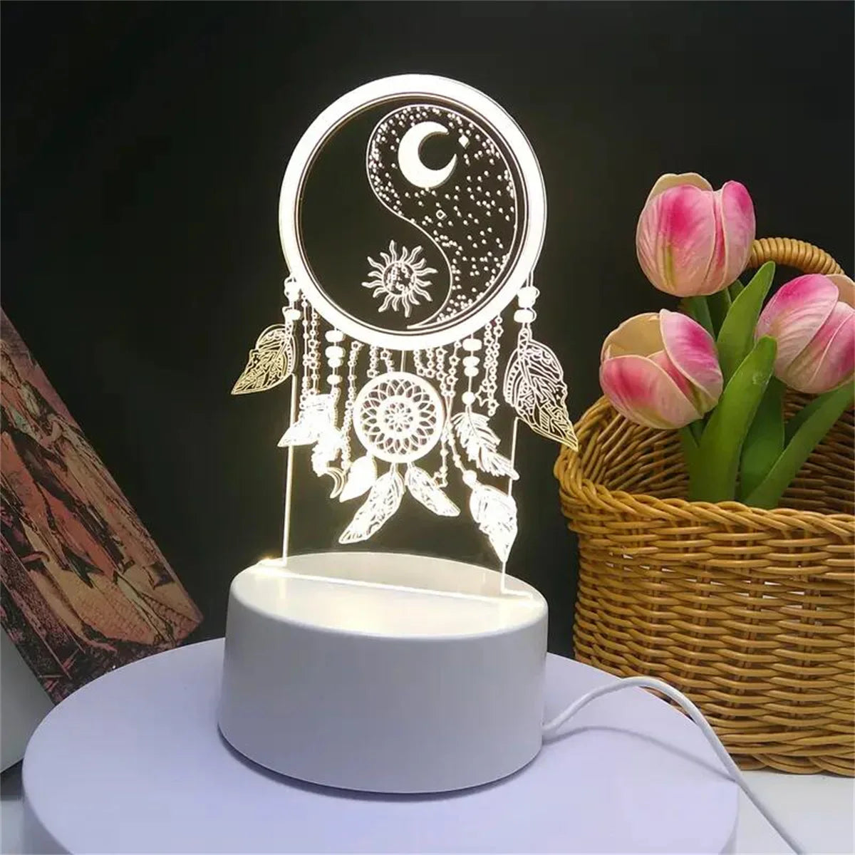 Dream Catcher 3D Night Light Optical Illusion Lamp 7-Color Touch Bedroom Decor