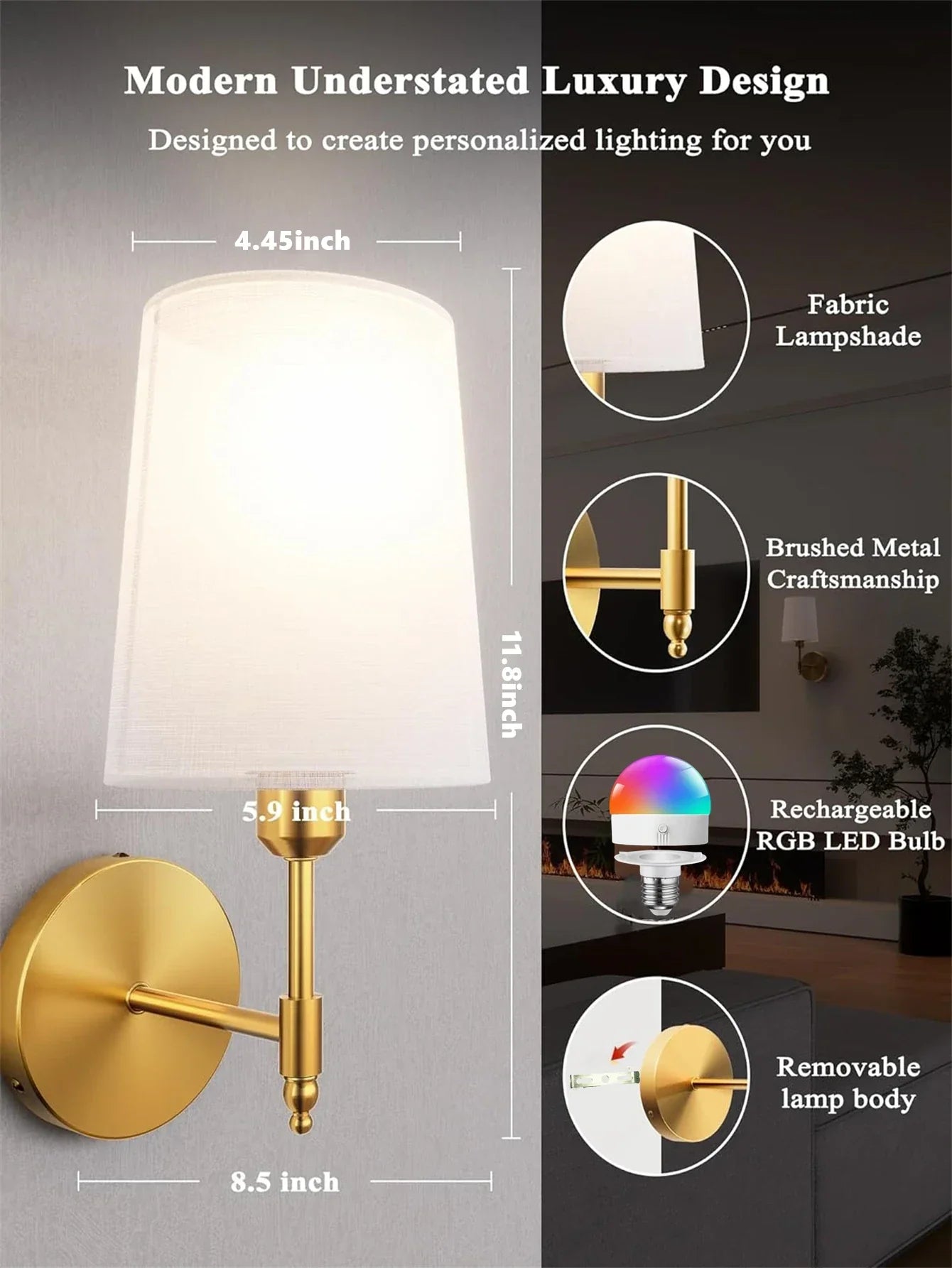 Wireless Wall Lamp – Rechargeable RGB Battery Light with Remote for Bedroom Decor