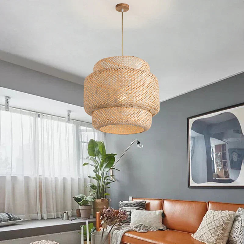 Handwoven Chinese Bamboo Pendant Lamp – Woven Hanging Light for Restaurant & Home