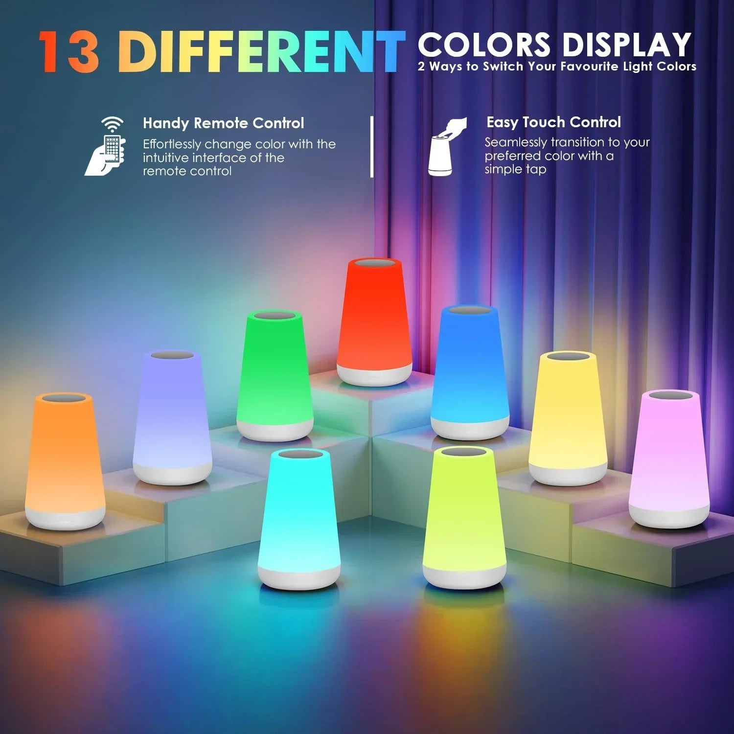 RGB Color Changing Night Light Touch Dimmable USB Rechargeable Lamp for Bedside