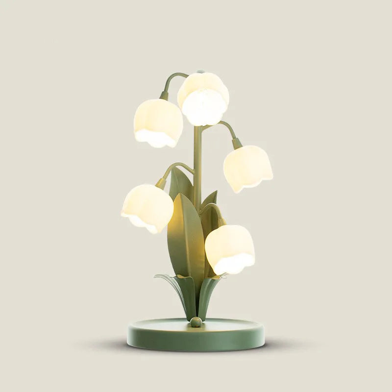 Vintage Floral Table Lamp 5 Lily Nightstand Lamp G4 LED 3 Colors Bedroom Decor