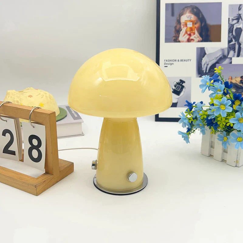 Vintage Glass Mushroom Lamp Nordic Bauhaus Bedroom Bedside Ambient Night Light