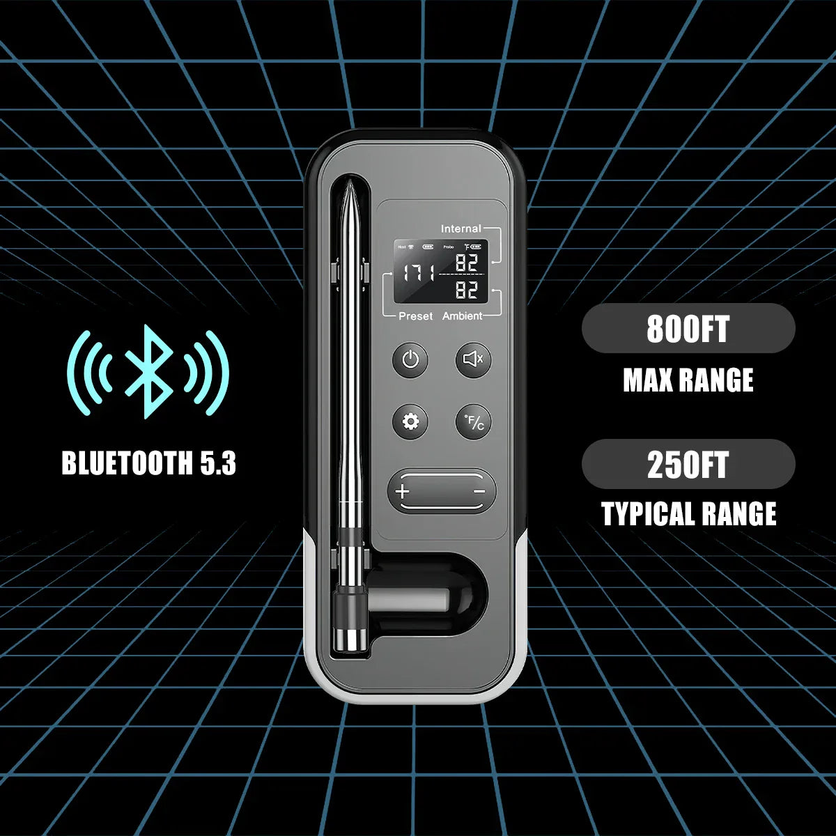 Smart Bluetooth BBQ Meat Thermometer Wireless Probe Grill Oven Alarm