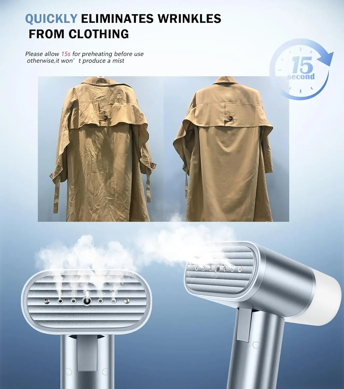 Travel Foldable Garment Steamer 900W Fast Heat Portable Iron for Clothes