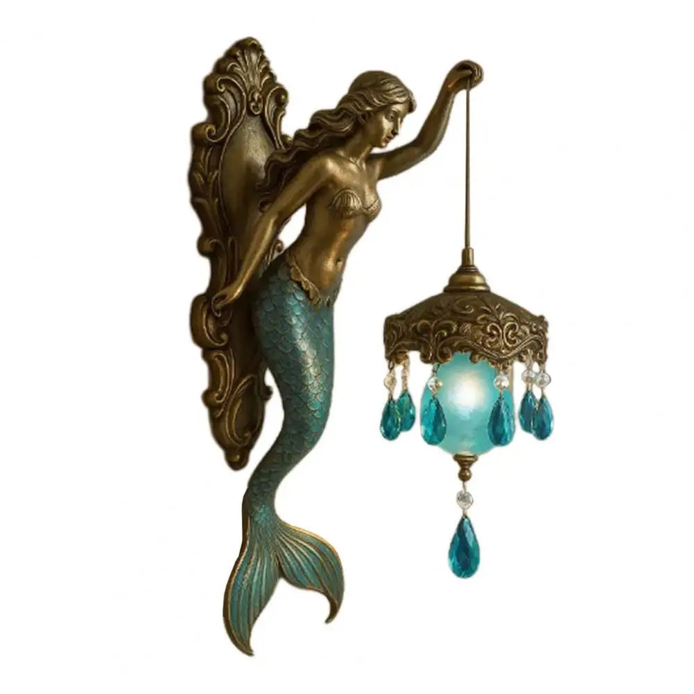 Vintage Mermaid Wall Lamp Resin Virgin Mary Statue Night Light Home Decor