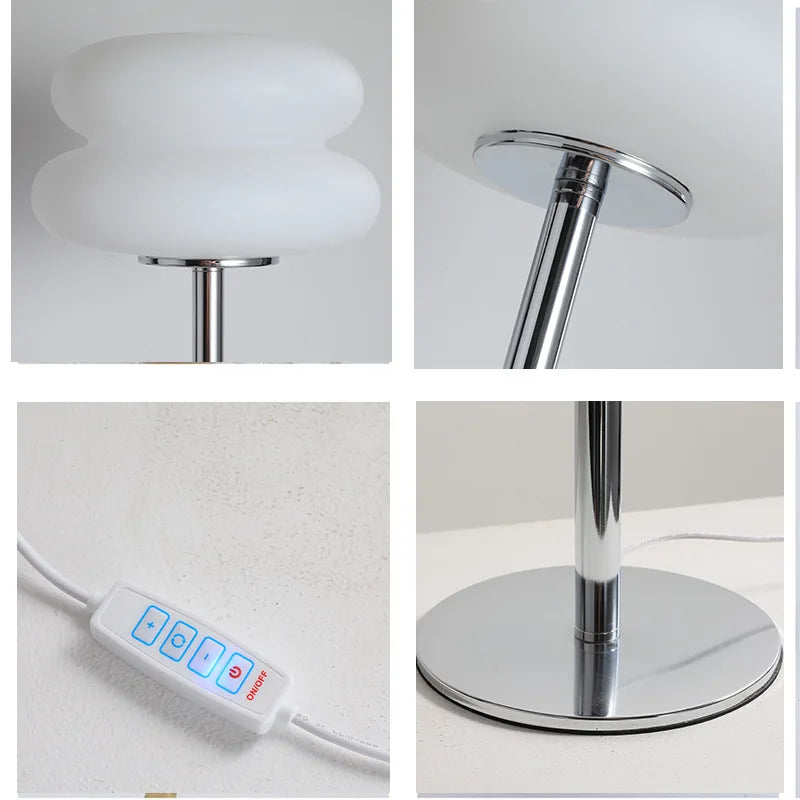 Macaron Glass Table Lamp 3-Color Dimmable LED Bedside Light for Bedroom Décor