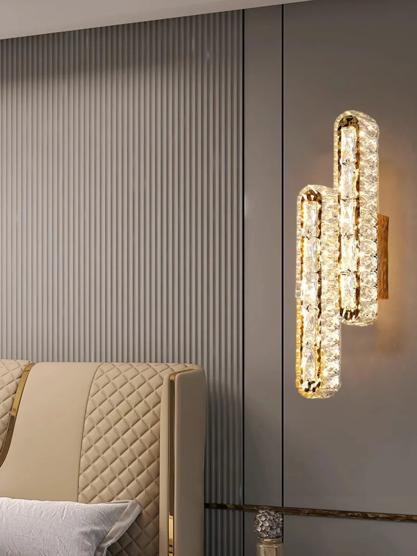 Crystal Strip Wall Sconce Gold Silver LED Living Room Bedside Corridor Light