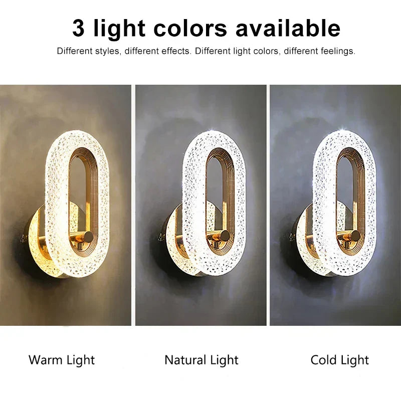 Modern Crystal LED Wall Light Round Oval Sconce for Bedroom Living Room