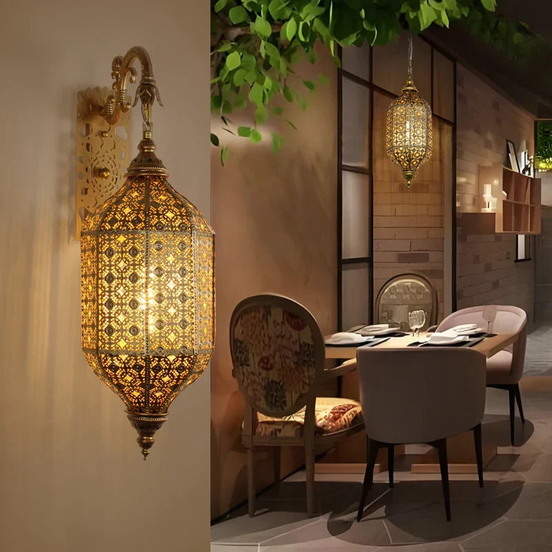 Turkish Golden Iron Wall Lamp Handmade Openwork Vintage Hallway Bedroom Decor