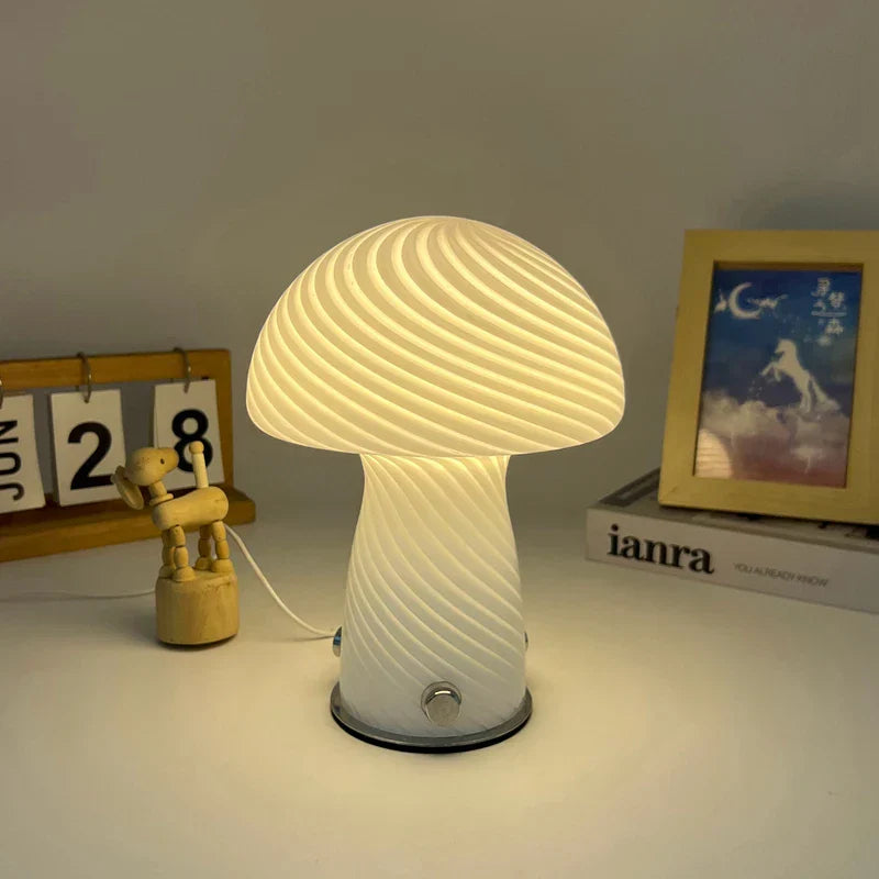 Vintage Glass Mushroom Lamp Nordic Bauhaus Bedroom Bedside Ambient Night Light