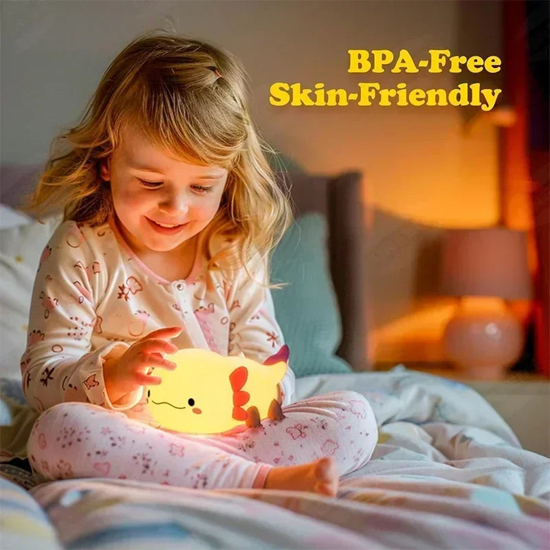 Axolotl Night Light Silicone Baby Night Lamp Touch Control USB Rechargeable Nursery