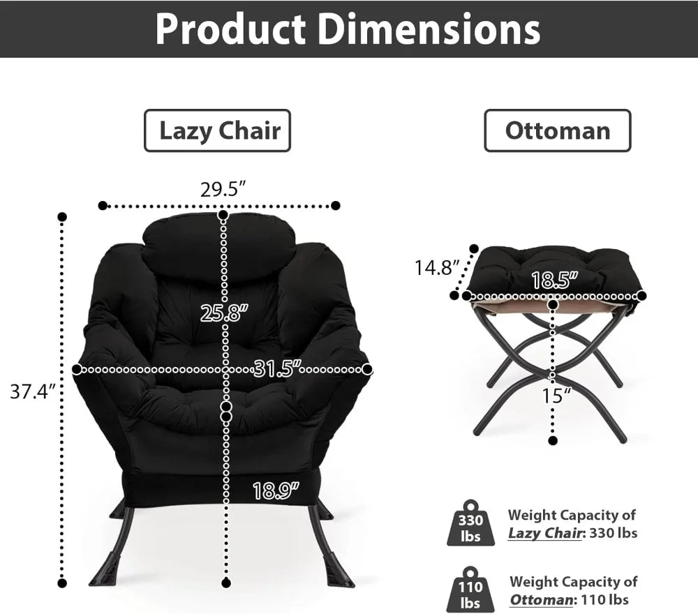 Velvet Lazy Chair with Folding Ottoman Accent Armchair Non-Slip Metal Frame