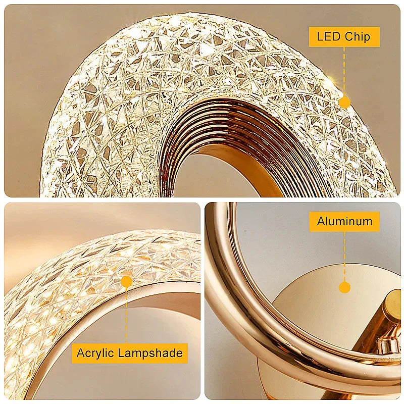 Modern Crystal LED Wall Light Round Oval Sconce for Bedroom Living Room