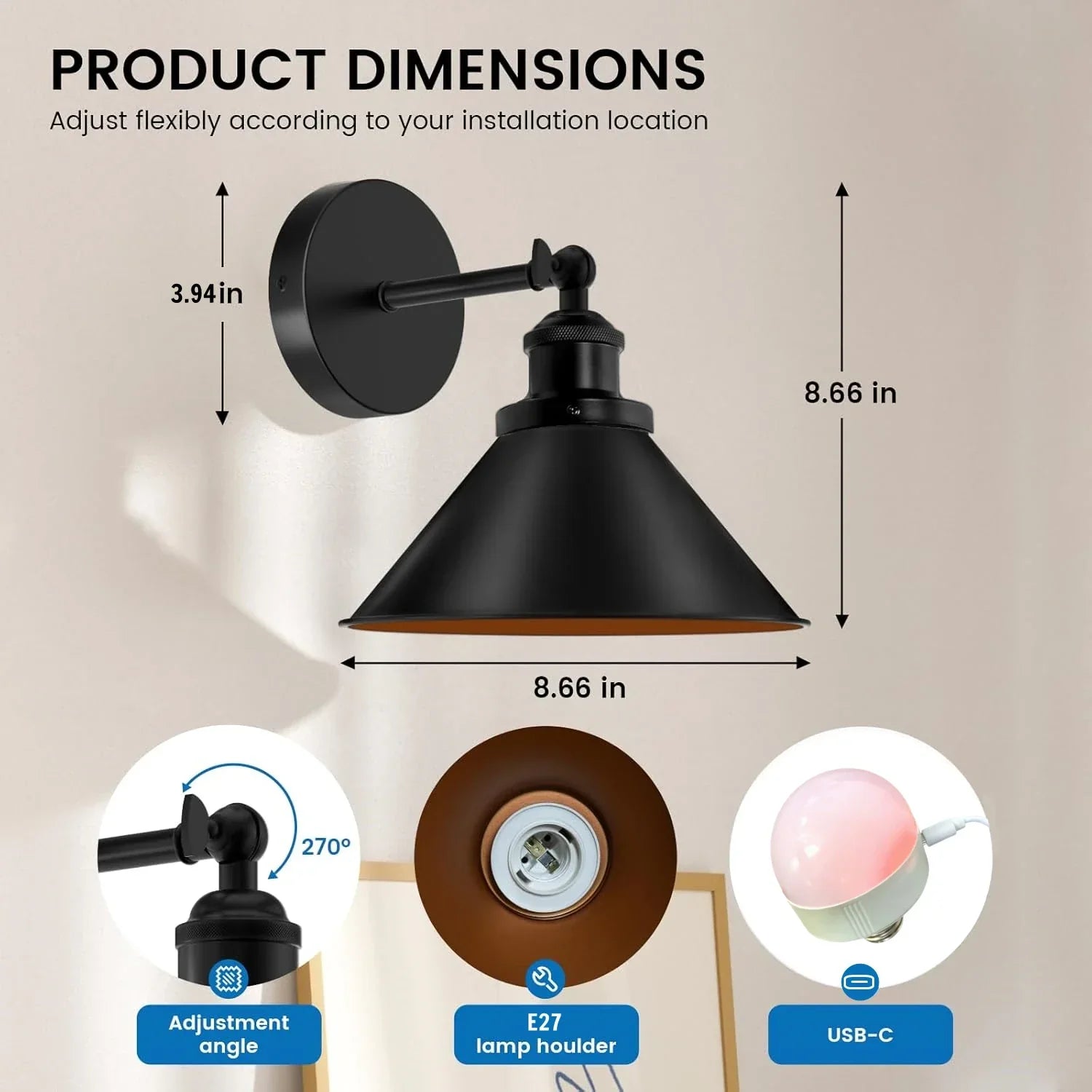 Wireless Rechargeable Wall Light Remote Control Dimmable RGB LED Lamp 15 Color