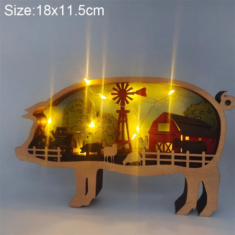 Wooden Animal LED Night Light Battery Table Lamp Kids Bedroom Decor Gift