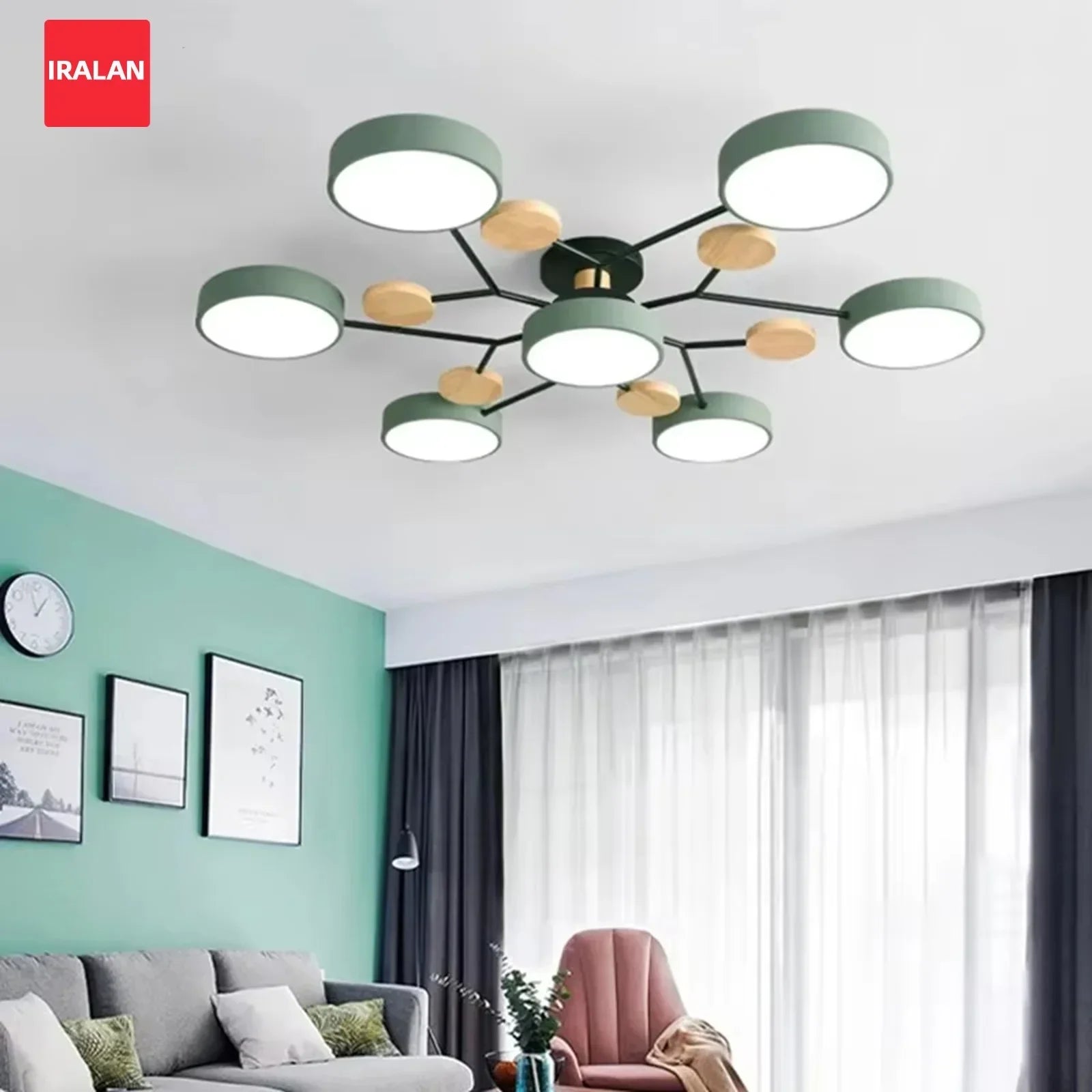 IRALAN LED Ceiling Chandelier 3-Color Pendant Light for Bedroom Living Room Hotel