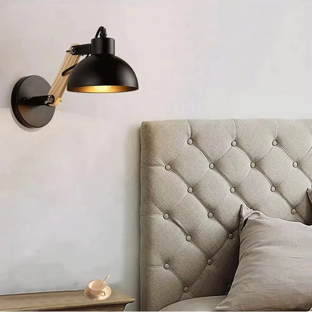 Nordic Adjustable Wall Sconce Robotic Arm Wood Iron E27 Bedroom Hotel Light