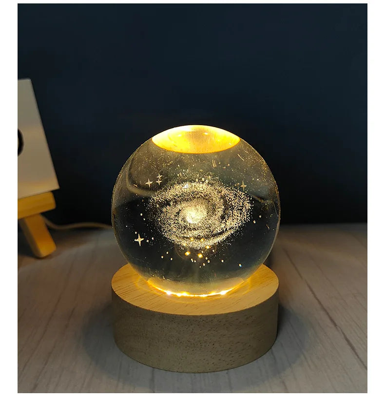 Crystal Ball Night Light USB Laser Engraved LED Lamp Gift for Bedroom Decor