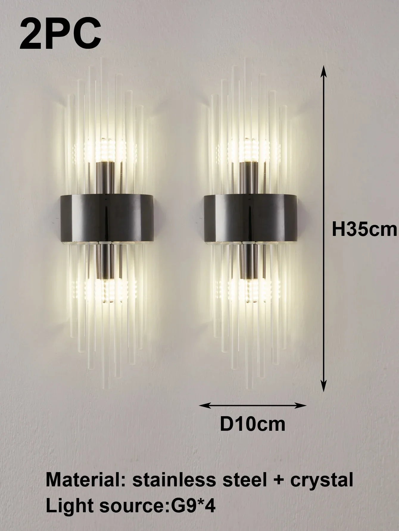 Crystal Wall Sconce G9 – Gold/Black Stainless Steel Light for Bedroom & Living Room