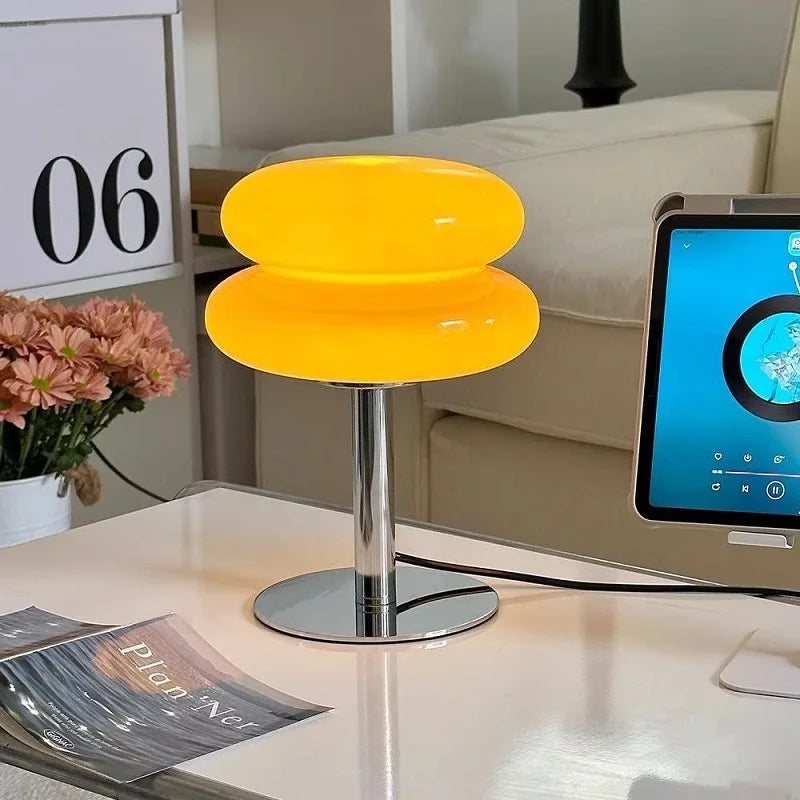 Macaron Glass Table Lamp 3-Color Dimmable LED Bedside Light for Bedroom Décor