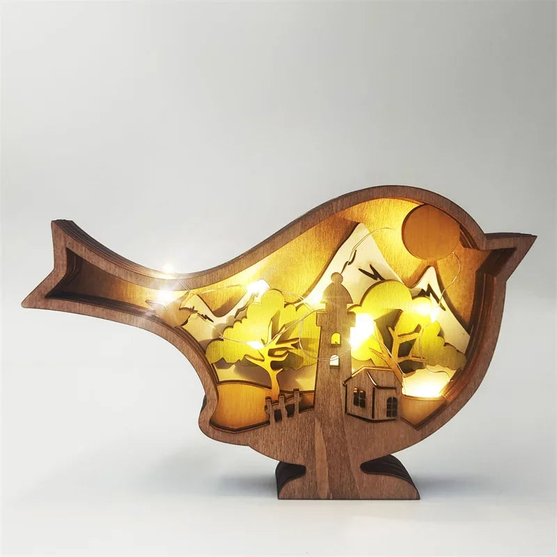 Wooden Animal LED Night Light Battery Table Lamp Kids Bedroom Decor Gift