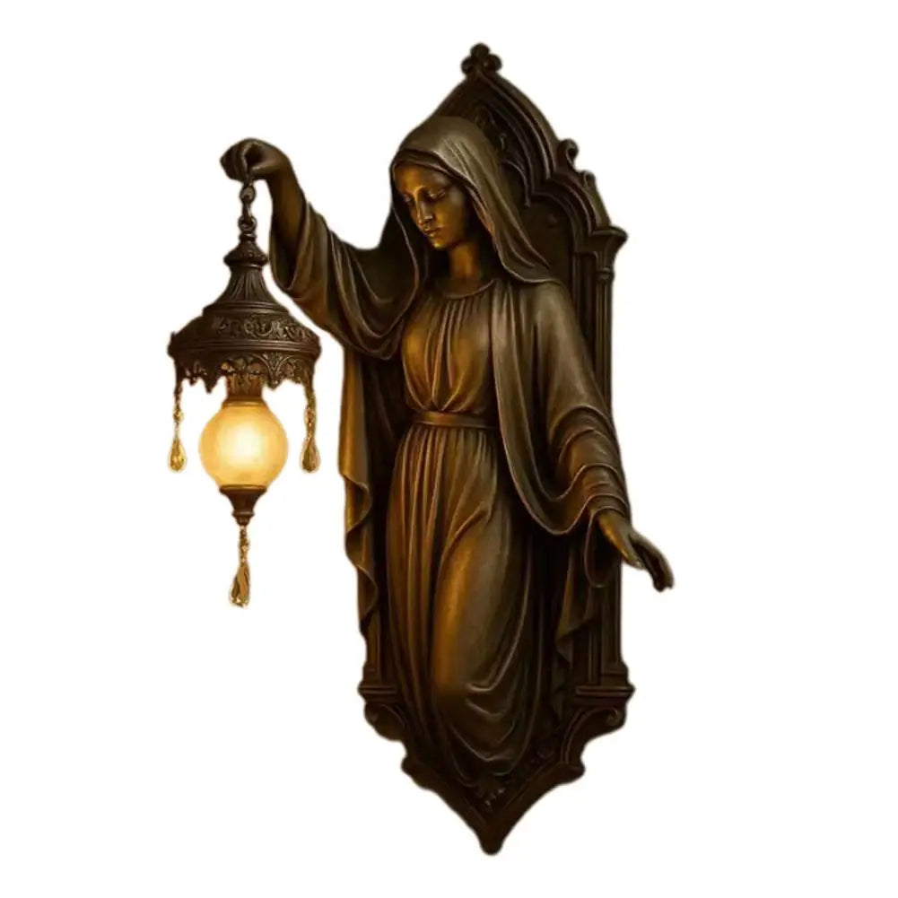 Vintage Mermaid Wall Lamp Resin Virgin Mary Statue Night Light Home Decor
