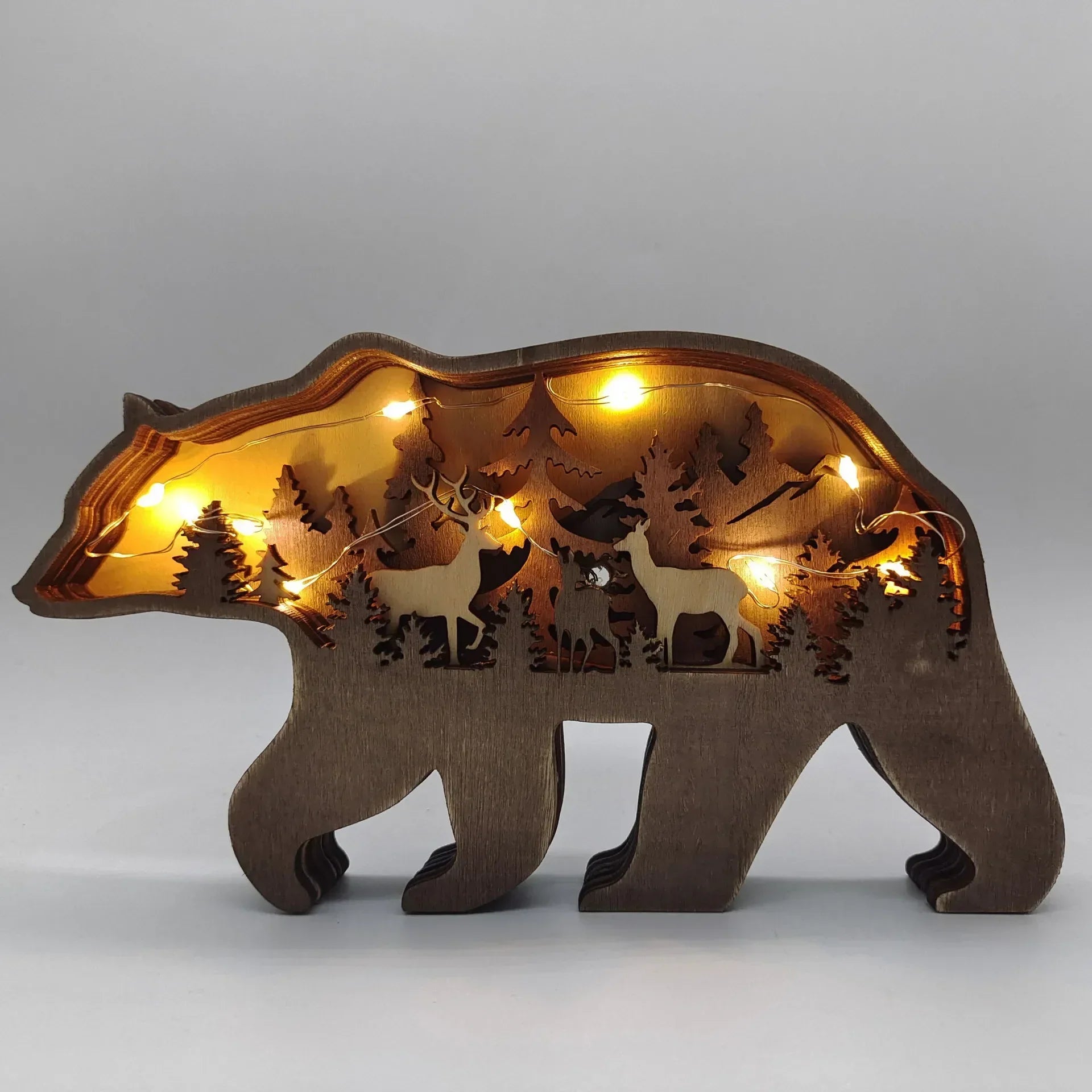 Wooden Animal LED Night Light Battery Table Lamp Kids Bedroom Decor Gift