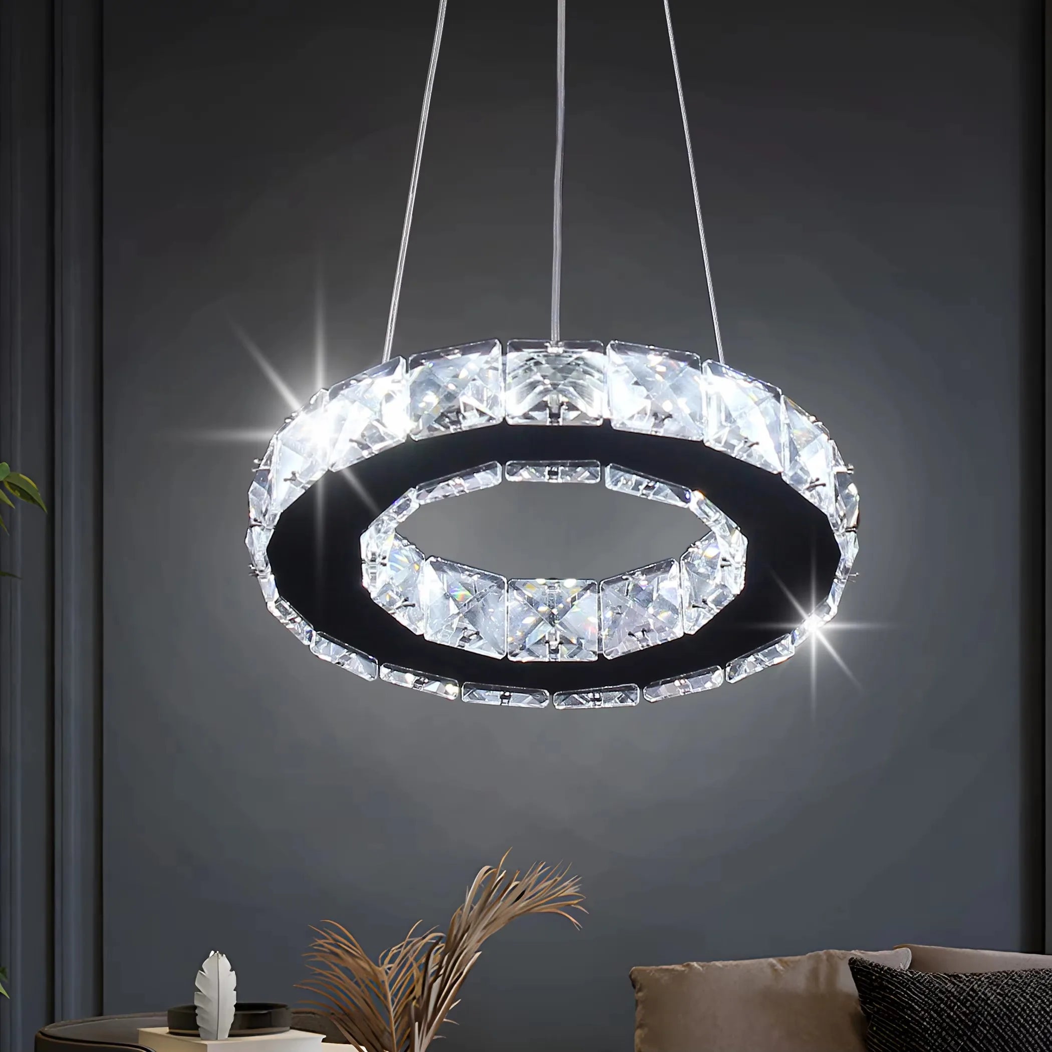 Modern LED Crystal Pendant Light Single Hanging Lamp for Bedroom Home Decor