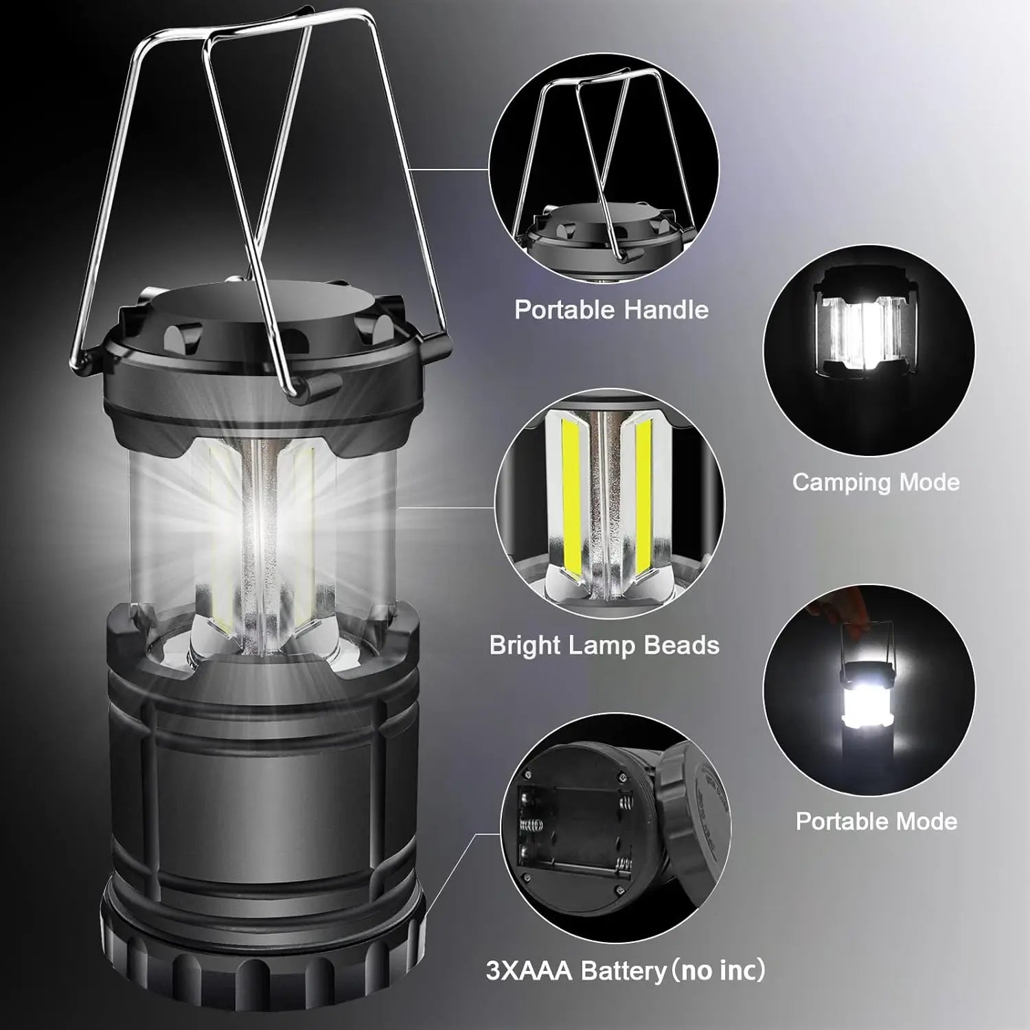 LED Camping Lantern Battery Powered Waterproof Emergency Light for Power Outages