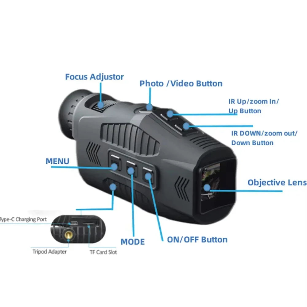 1080P Night Vision Monocular with Infrared Zoom HD Hunting Telescope for Day/Night Use