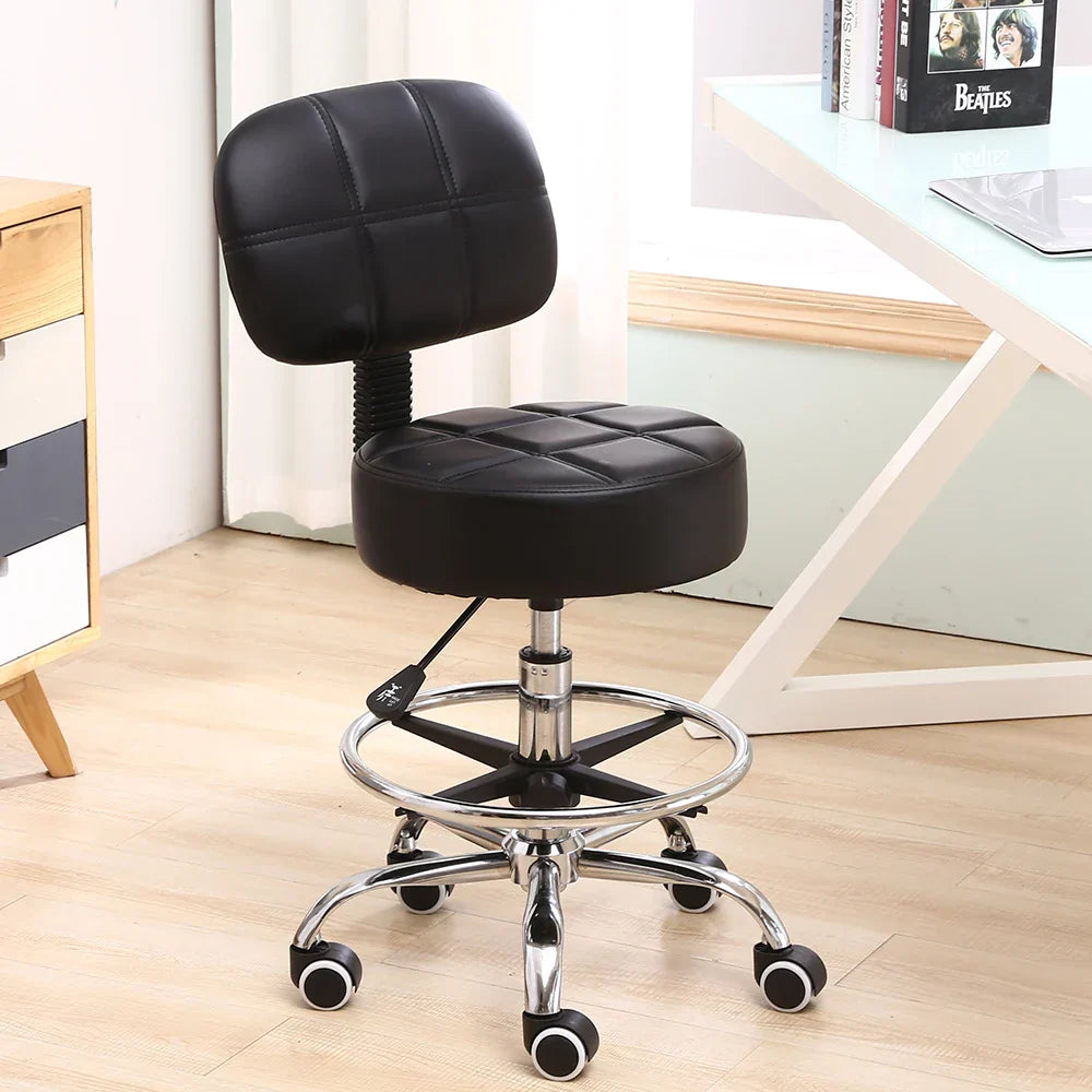 Swivel Rolling Stool PU Leather Height Adjustable Drafting Task Chair with Back