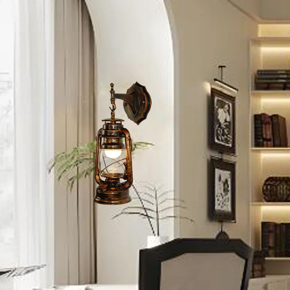 Vintage Iron Glass Wall Lamp Industrial Sconce for Bedroom Living Room Hallway