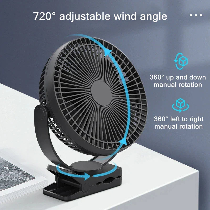 Clip On Fan 10000mAh USB Rechargeable 4-Speed 360° Rotation