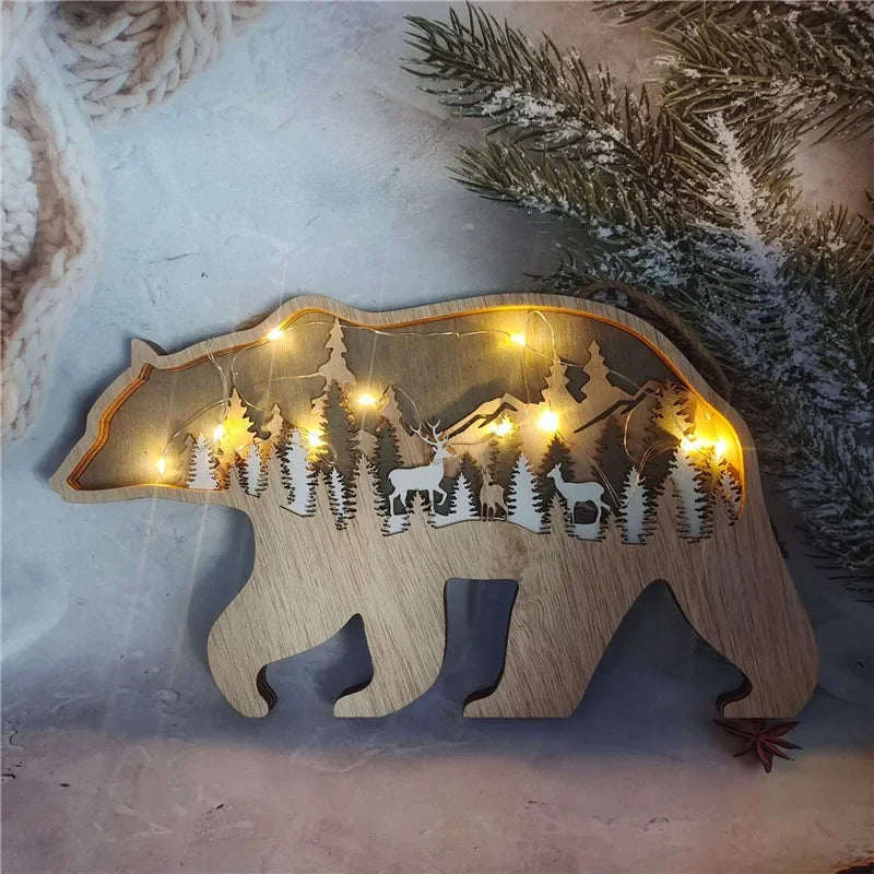 Wooden Animal LED Night Light Battery Table Lamp Kids Bedroom Decor Gift